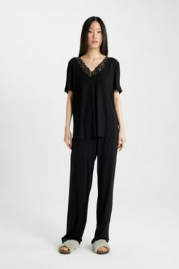 Fall in Love Regular Fit K?sa Kollu 2li Viskon Tak?m