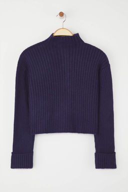 Lacivert Crop Yumusak Dokulu Dik Yaka Triko H?rka TWOAW22HI0174