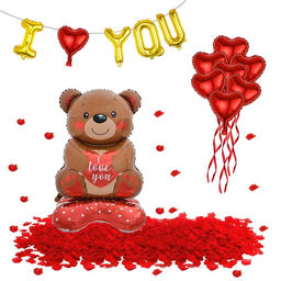 Воздушный шар фольгированный 55 Медведь с сердцем, на подставке