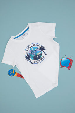 Erkek _ocuk Beyaz Bisiklet Yaka Ti__rt Sepette S_rpriz _ndirim