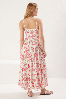 Mavi Bask?l? Havuz Yaka Ask?l? Skater/Belden Ac?lan Esnek Maxi Orme Elbise TWOSS25EL00527 - Trendyolmilla фото 10