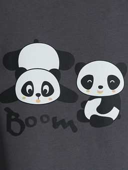 Bisiklet Yaka Panda Bask?l? Erkek ?ocuk Ti??rt