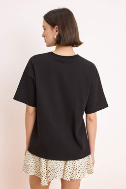 Siyah Slogan Oversize/Genis Kal?p Dusuk Kol K?sa Kollu %100 Pamuk Orme T-Shirt TWOSS26TS00118 - Trendyolmilla фото 4