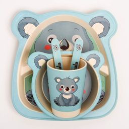 Набор бамбуковой посуды Коала, тарелка, миска, стакан, приборы, 5 предметов - Крошка я фото 9