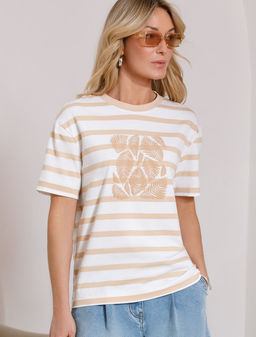 Свободная футболка в полоску с принтом из премиального хлопка с эластаном - Vilatte фото 5
