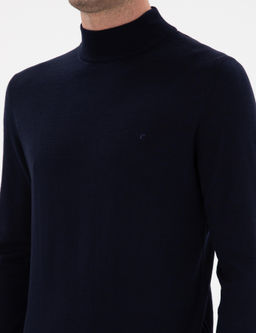 Lacivert Slim Fit Y_n Kar___ml_ Yar_m Bal_k__ Yaka Basic Triko Kazak