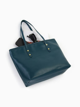 Сумка-шопер женская на молнии, размер 30.5×12×27 см, однотонная, синяя