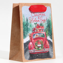 Цена за 3 шт. Пакет подарочный новогодний крафтовый Новогодний экспресс, S 12?15?5.5 см