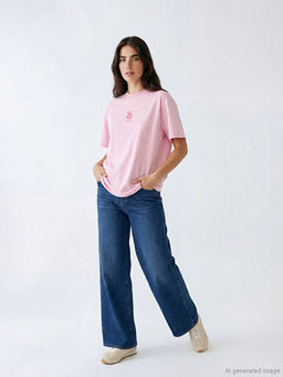 Bisiklet Yaka Bask?l? Kad?n Ti??rt