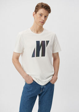 Mavi Pro Reflektor Logo Bask?l? Beyaz Tisort