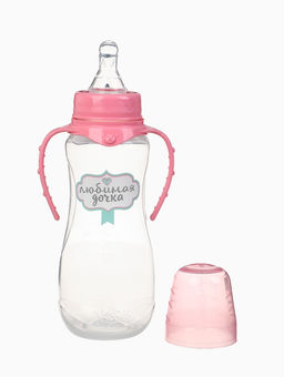 Бутылочка для кормления M&B «Любимая доченька», классическое горло, с ручками, от 3 мес., 250 мл., приталенная, цвет розовый