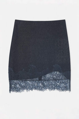 Limited Edition Indigo Dantel Detayl_ Mini Dokuma Gabardin Etek TPRSS26ET00015 - Trendyolmilla фото 6