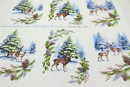 Рогожка Олени в зимнем лесу, ш.1.5м, хлопок-100%, 150гр/м.кв, раппорт 63см - Купава фото 6