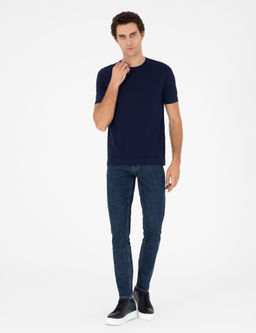 Lacivert Slim Fit Bisiklet Yaka Triko T-shirt