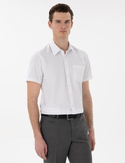 Beyaz Basic Regular Fit K_sa Kollu Cepli G_mlek