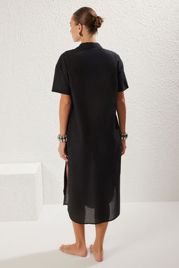 TRENDYOLMILLA Cicek Desenli Midi Dokuma %100 Pamuk Y?rtmacl? Plaj Elbisesi TBESS25EL00050  фото 16