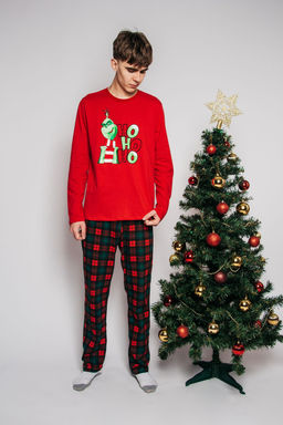 Скидка 10%! Пижама мужская (джемпер,брюки) 962 красный/зеленая клетка 1250 Be Friends