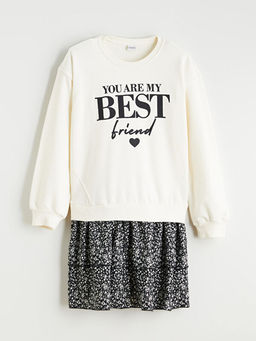 Bisiklet Yaka Bask?l? K?z ?ocuk Elbise