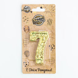 Свеча в торт Блестки, цифра 7, золото, 5,5 см - Страна карнавалия фото 3