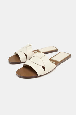 FLAT CRISS-CROSS LEATHER SLIDER SANDALS