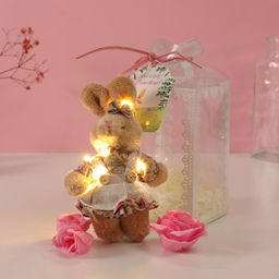 Набор подарочный Зайка в платье, мыльные розовые розы 5 шт., роса, 7?7?12 см