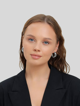 Серьги и кафф QF Бублик, набор 9 шт. цвет серебро  фото 13