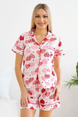 Костюм женский из жакета с коротким рукавом и шорт из кулирки Рейчел сердца, красный - Амадэль фото 2