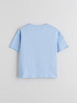 Bisiklet Yaka Stitch Bask?l? K?z ?ocuk Ti??rt