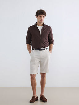 Regular Fit Keten Kar??ml? Erkek ?ort