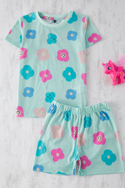 Pembe-Mint 4lu K?z Cocuk Cicek Desenli K?sa Kol T-Shirt-Sort Pijama Tak?m? TKDSS25PT00020 - Trendyolmilla фото 5
