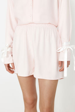 Trendyolmilla Ekru Baglamal?/Kurdele/Fiyonklu ve Biyeli Viskon Sortlu Dokuma Pijama Tak?m? THMSS24PT00047  фото 5