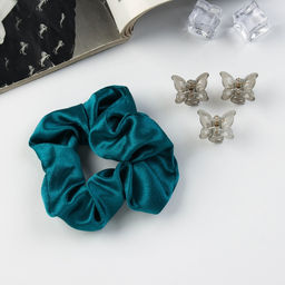 Цена за 2 шт. Набор для волос «Джеси», резинка 7 см, 3 крабика 2 см, зелёный