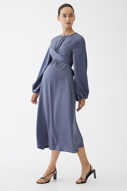 MAMA Vestido de saten con manga globo