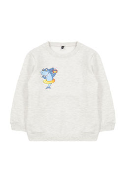 Gri Erkek Cocuk Bask?l? Bisiklet Yaka Pamuklu Orme Sweatshirt TKDAW25SW00014