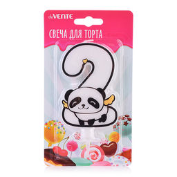 Свеча-цифра для торта "Панда" 2, размер свечки 9,1x6,6x1 см, с рисунком, белая, в картонном блистере