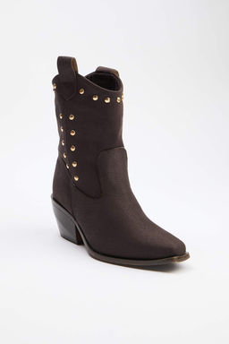 Koyu Kahverengi Suet Trok Detayl? Sivri Burun Kad?n 6,5 cm Blok Topuklu Bot TAKAW26BO00073