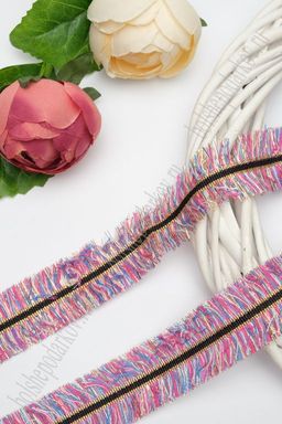 Тесьма отделочная 3 см*5 ярд Бахрома с люрексом (SF-2461) фукси/голубой