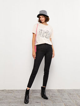 Kad?n Y?ksek Bel Slim Fit D?z Jean Pantolon