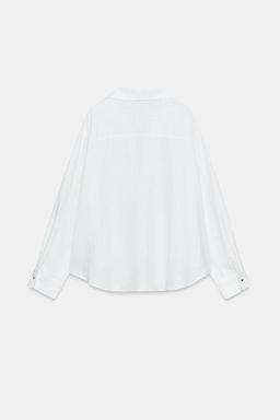 CAMISA CON LINO BAJO ABULLONADO / Blanco - Zara фото 7