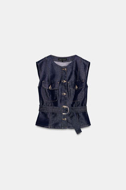Z1975 DENIM WAISTCOAT WITH BELT - Zara фото 6