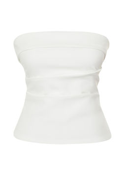 Ekru Straplez Fitted Drapeli Dokuma Bluz TWOSS24BZ00348