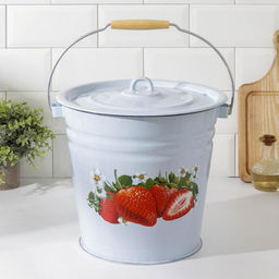 Ведро эмалированное «Клубника садовая», 12 л, с крышкой, цвет белый