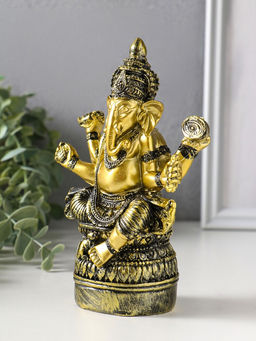 Сувенир полистоун "Ганеша на пуфе" золотая бронза 6х11,3х16,5 см