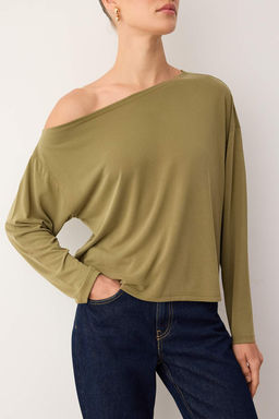 More Sustainable Yesil Modall? Kay?k Yaka Relaxed/Rahat Kesim Orme Bluz TWOAW25BZ00282