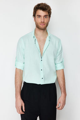 TRENDYOL MAN Koyu Yesil Dugmeli Yaka Apoletli Slim Fit Uzun Kol %100 Pamuklu Keten Gorunumlu Gomlek TMNSS20GO0189 - Trendyolmilla фото 29