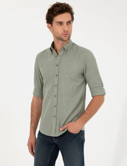 Светло-зеленая приталенная рубашка с длинным рукавом - Cacharel фото 4