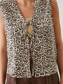 V Yaka Leopar Desenli Bluz