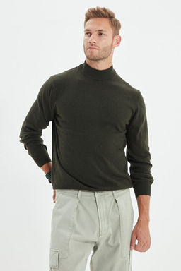 Haki Slim Fit Y_nl_ Yar_m Bal_k__ Yaka Basic Triko Kazak TMNAW21KZ1595 - Trendyolmilla фото 2