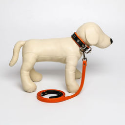 Комплект ошейник (58х2.5 см) и поводок (130х1.4 см) из экокожи, чёрный с оранжевым - Пушистое счастье фото 6