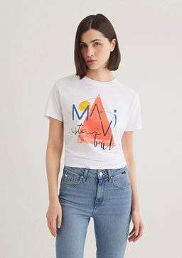 Ucgen Bask?l? Beyaz Istanbul Tisort - Mavi фото 3